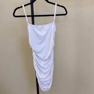 Chic White Ruched Dress with Spaghetti Straps